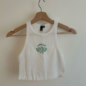 Garage White Waffle Knit Tank with Green Tennis Club Logo